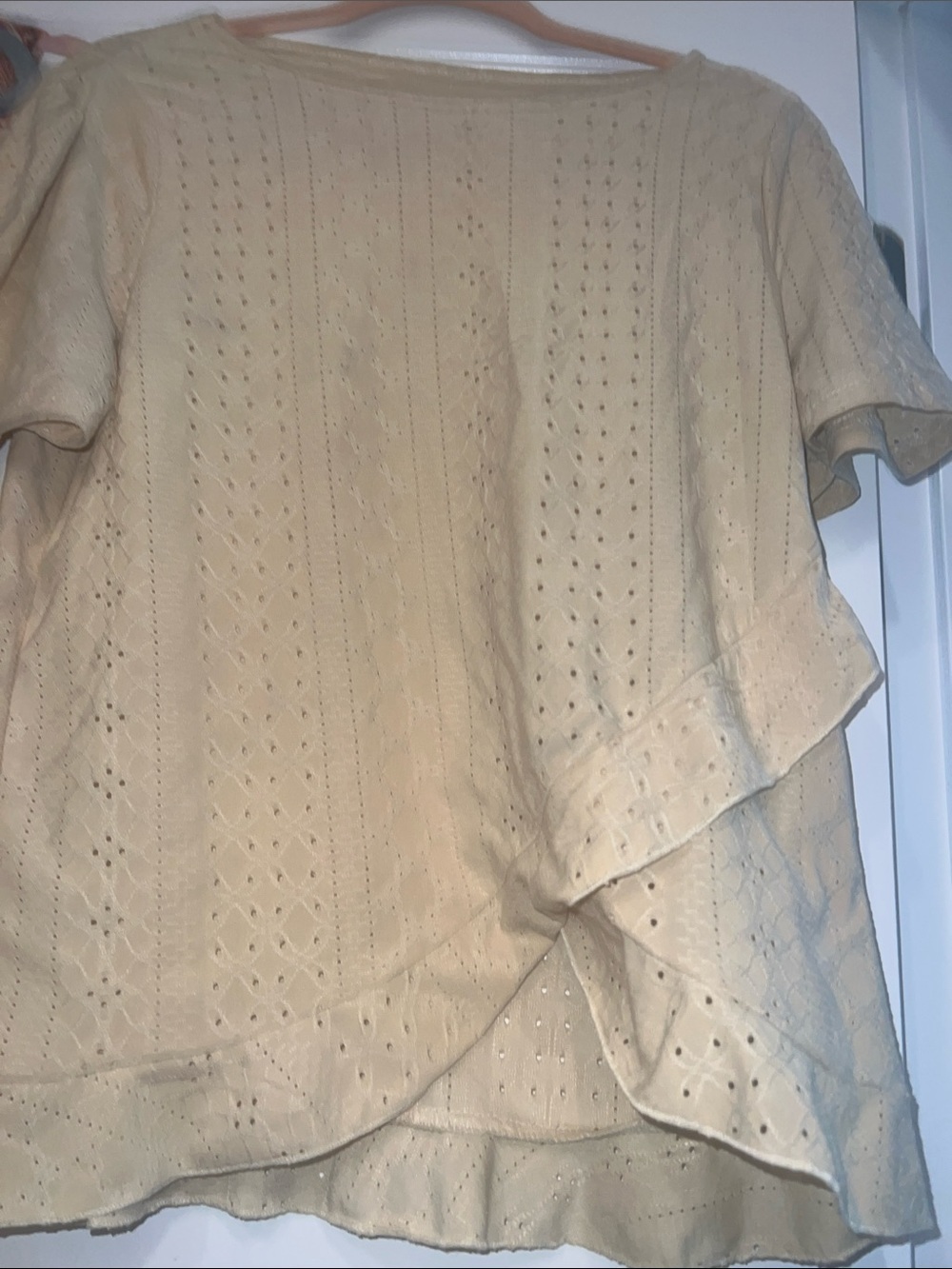 Beginning Boutique Buttery Yellow Eyelet Ruffle Short Sleeve Top - Picture 4 of 10